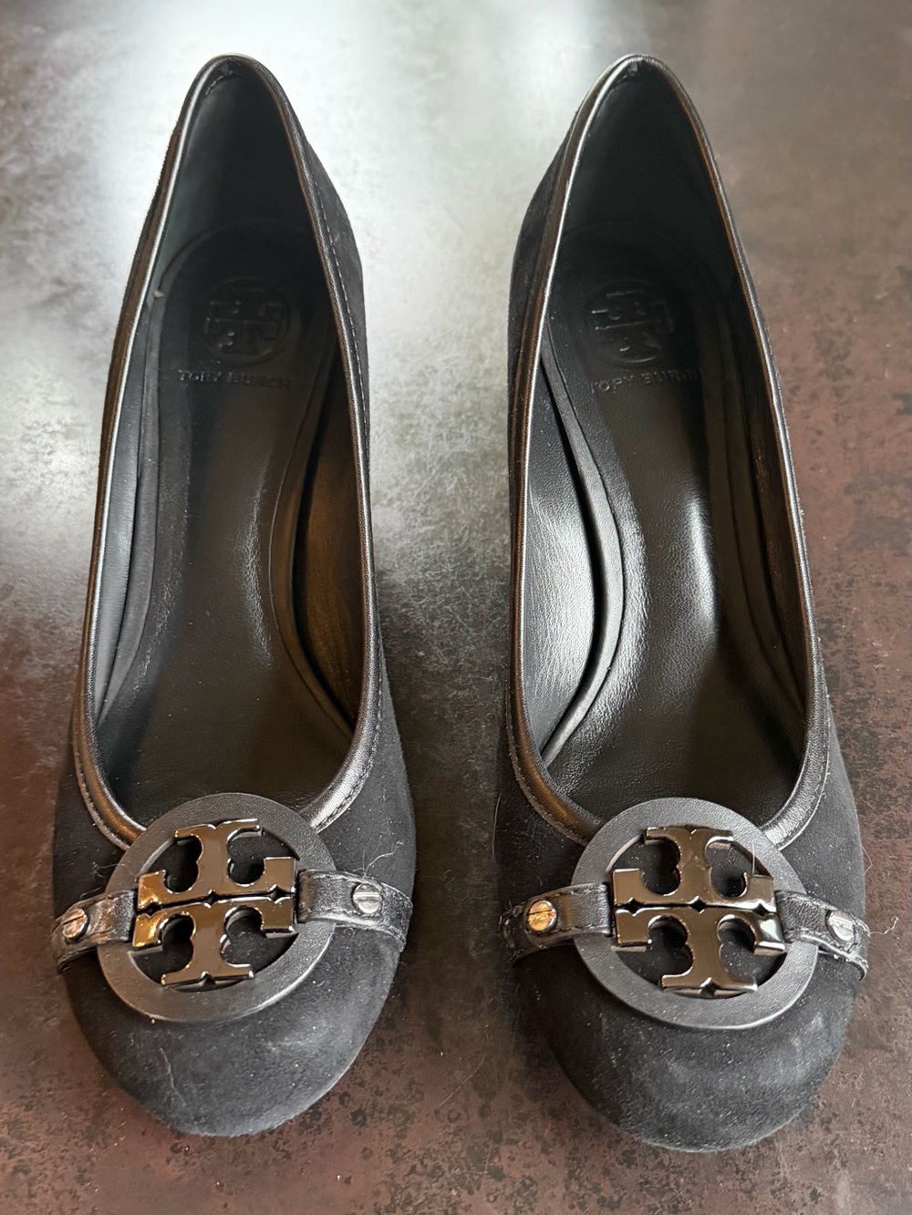 Tory Burch Black Suede Logo Ballet heels